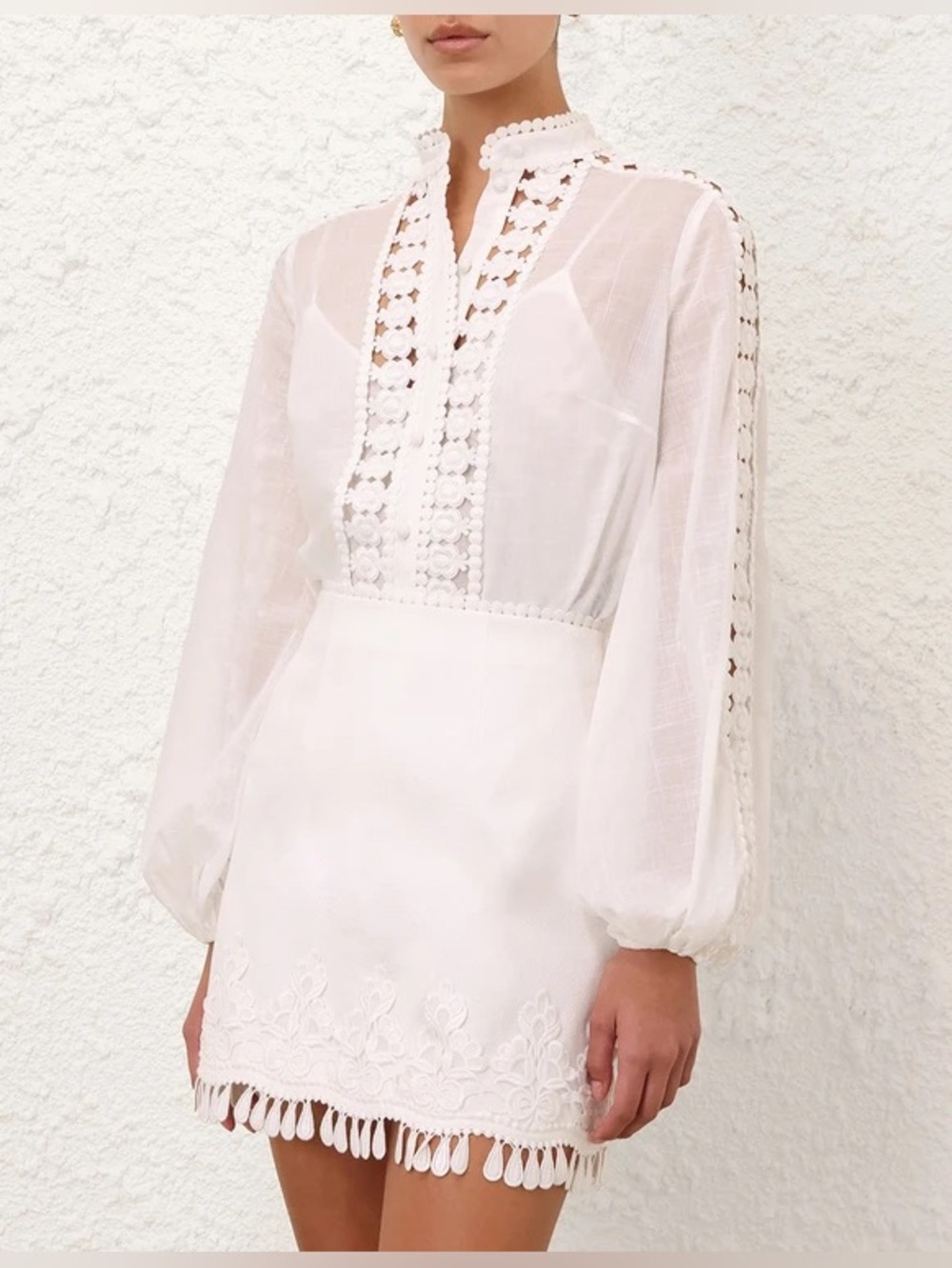 Zimmermann White Cotton 3 Piece Set Size 2 Blouse Skirt Tank - Picture 4 of 11